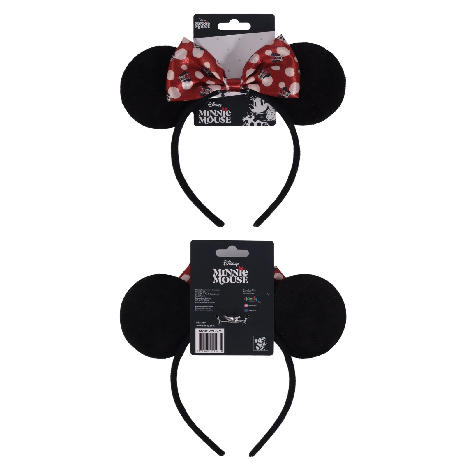 Vincha Minnie con orejas negras y moño rojo de lunares